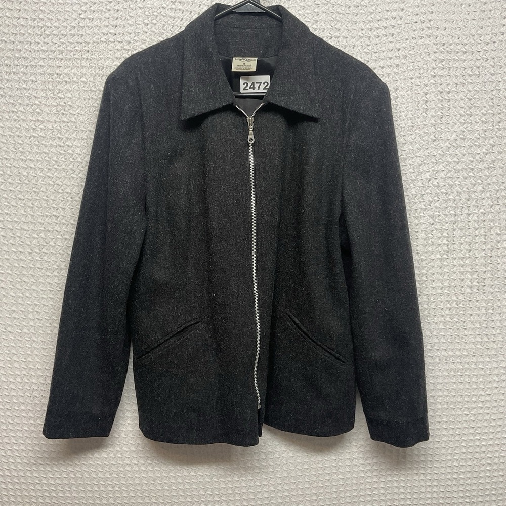 Vintage Hillard Hanson Full Zip Wool Jacket Women's 16 Gray/Black Blazer Collar